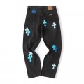 「#4714」Chrome Hearts London Limited Edition Blue Leather and Black Jeans