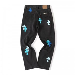 「#4714」Chrome Hearts London Limited Edition Blue Leather and Black Jeans
