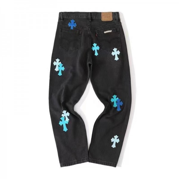 Chrome Hearts London Limited Edition Blue Leather and Black Jeans