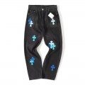 「#4714」Chrome Hearts London Limited Edition Blue Leather and Black Jeans