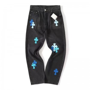 「#4714」Chrome Hearts London Limited Edition Blue Leather and Black Jeans