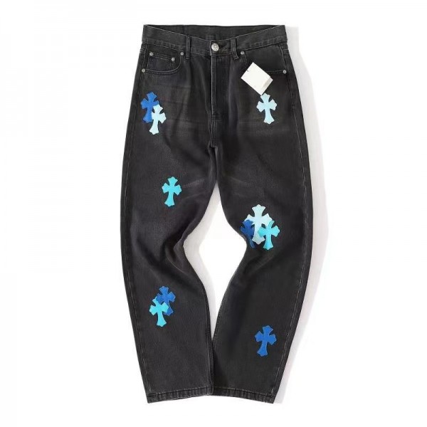 「#4714」Chrome Hearts London Limited Edition Blue Leather and Black Jeans