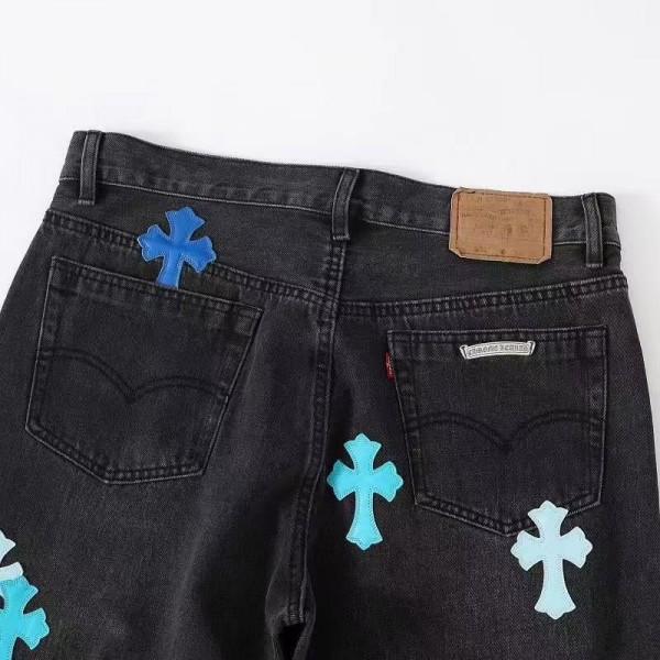 Chrome Hearts London Limited Edition Blue Leather and Black Jeans
