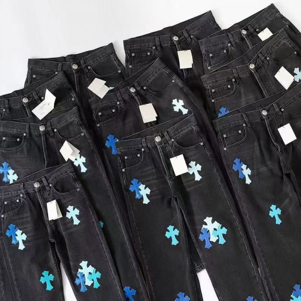 Chrome Hearts London Limited Edition Blue Leather and Black Jeans