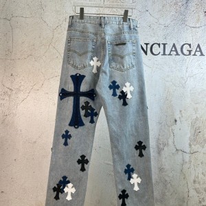 「#4716」Chrome Hearts London Bull King Silver Studded Leather Limited Edition Jeans