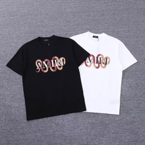 「#4743」AMIRI Spring and Summer Snake Print Letter Pattern Short Sleeve