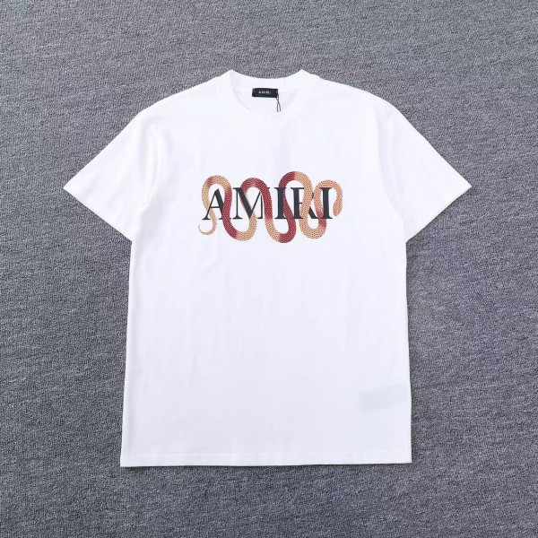 AMIRI Spring and Summer Snake Print Letter Pattern Short Sleeve