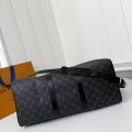 「#4768」New KEEPALL BANDOULIÈRE 50 black check travel bag N14202