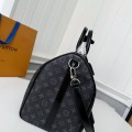 「#4768」New KEEPALL BANDOULIÈRE 50 black check travel bag N14202