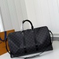 「#4768」New KEEPALL BANDOULIÈRE 50 black check travel bag N14202