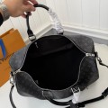 「#4768」New KEEPALL BANDOULIÈRE 50 black check travel bag N14202