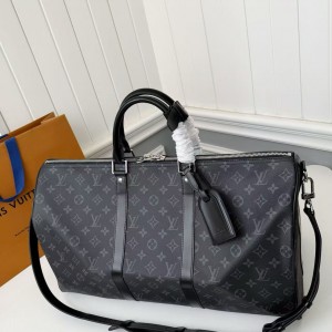 「#4768」New KEEPALL BANDOULIÈRE 50 black check travel bag N14202