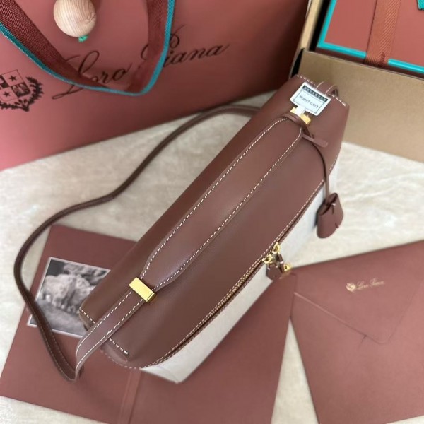 Loro Piana new counter wine red leather with canvas handbag crossbody bag size: 27*1*10cm