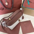 「#4771」Loro Piana new counter wine red leather with canvas handbag crossbody bag size: 27*1*10cm