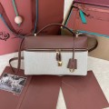 「#4771」Loro Piana new counter wine red leather with canvas handbag crossbody bag size: 27*1*10cm