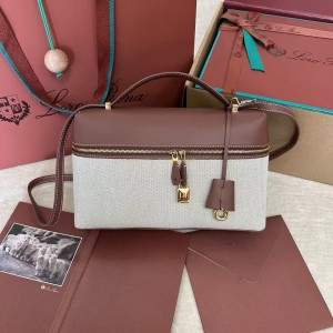 「#4771」Loro Piana new counter wine red leather with canvas handbag crossbody bag size: 27*1*10cm