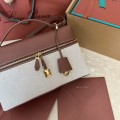 「#4771」Loro Piana new counter wine red leather with canvas handbag crossbody bag size: 27*1*10cm