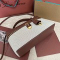 「#4771」Loro Piana new counter wine red leather with canvas handbag crossbody bag size: 27*1*10cm