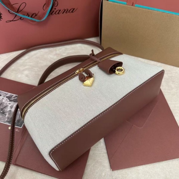 Loro Piana new counter wine red leather with canvas handbag crossbody bag size: 27*1*10cm