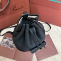 「#4774」loro piana extra black imported cowhide drawstring backpack, size: 25*27*14cm