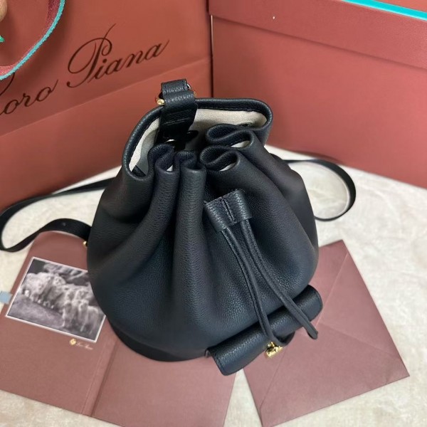 loro piana extra black imported cowhide drawstring backpack, size: 25*27*14cm