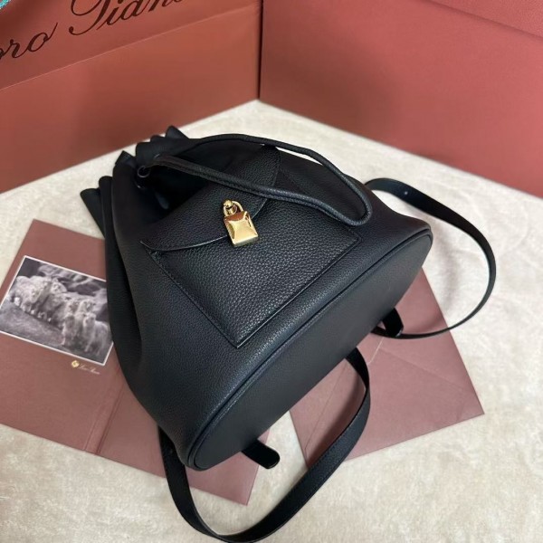 loro piana extra black imported cowhide drawstring backpack, size: 25*27*14cm