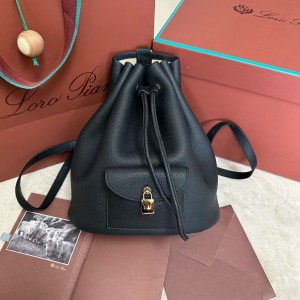 「#4774」loro piana extra black imported cowhide drawstring backpack, size: 25*27*14cm
