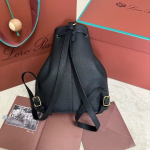 「#4774」loro piana extra black imported cowhide drawstring backpack, size: 25*27*14cm