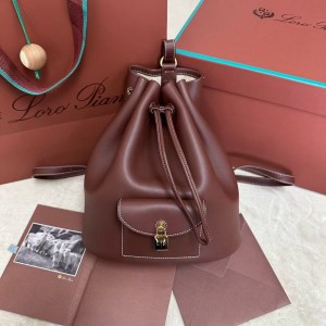 「#4775」loro piana extra black imported cowhide drawstring backpack, size: 25*27*14cm