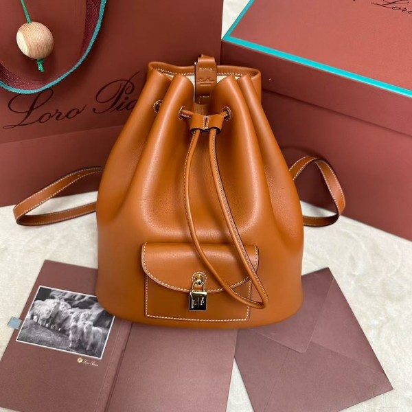 「#4776」loro piana extra brown imported cowhide drawstring backpack, size: 25*27*14cm