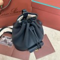 「#4777」loro piana extra dark blue imported cowhide drawstring backpack, size: 25*27*14cm