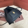 「#4777」loro piana extra dark blue imported cowhide drawstring backpack, size: 25*27*14cm