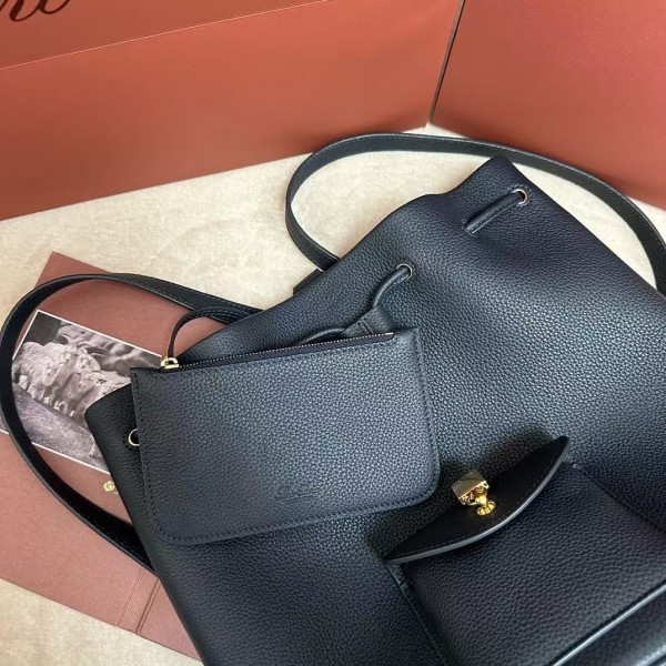 loro piana extra dark blue imported cowhide drawstring backpack, size: 25*27*14cm