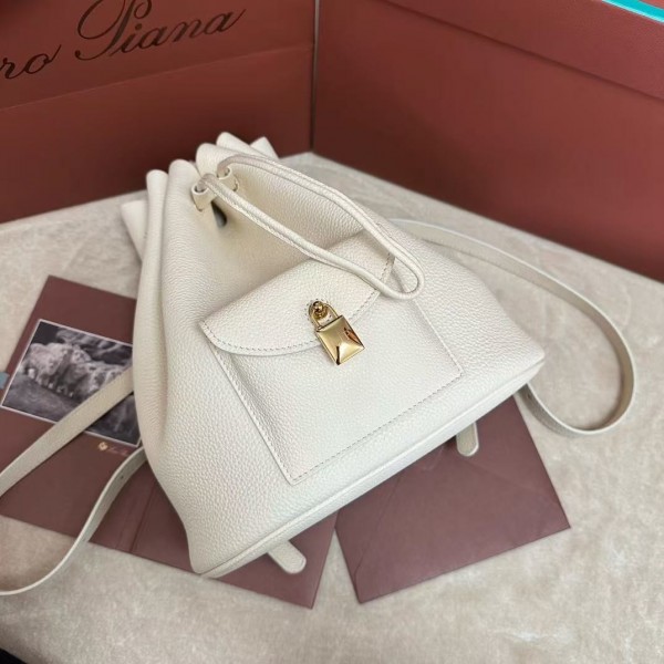 loro piana extra white imported cowhide drawstring backpack, size: 25*27*14cm