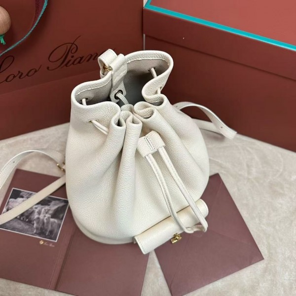 loro piana extra white imported cowhide drawstring backpack, size: 25*27*14cm
