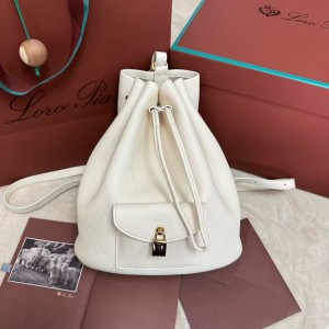 「#4778」loro piana extra white imported cowhide drawstring backpack, size: 25*27*14cm