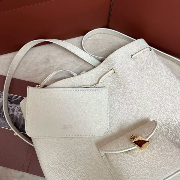 loro piana extra white imported cowhide drawstring backpack, size: 25*27*14cm