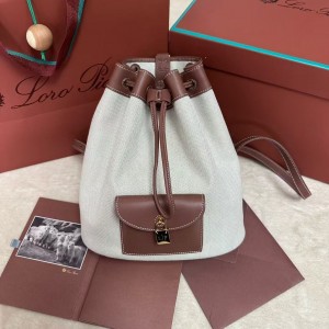 「#4779」loro piana extra caramel canvas drawstring backpack, size: 25*27*14cm