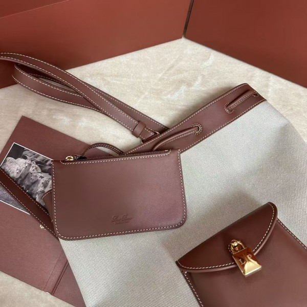 loro piana extra caramel canvas drawstring backpack, size: 25*27*14cm