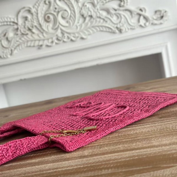 chloe spring and summer new style SUMMER BANANA dopamine color rose red pure handmade straw woven ba