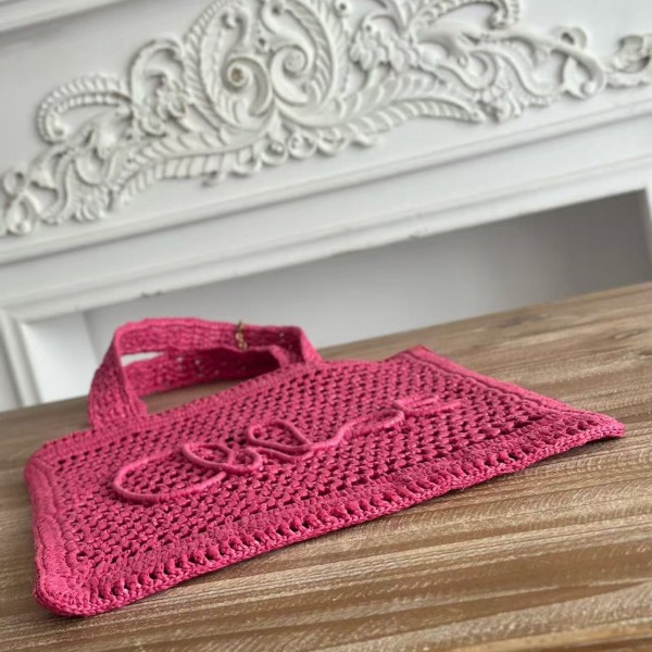 chloe spring and summer new style SUMMER BANANA dopamine color rose red pure handmade straw woven ba