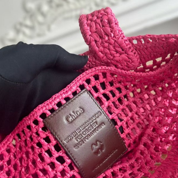 chloe spring and summer new style SUMMER BANANA dopamine color rose red pure handmade straw woven ba