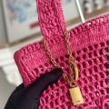 「#4836」chloe spring and summer new style SUMMER BANANA dopamine color rose red pure handmade straw woven ba