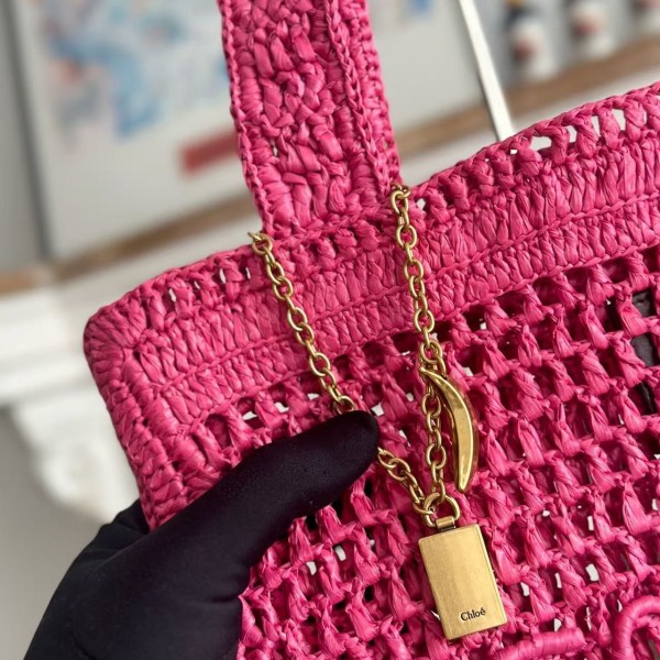 chloe spring and summer new style SUMMER BANANA dopamine color rose red pure handmade straw woven ba