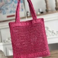 「#4836」chloe spring and summer new style SUMMER BANANA dopamine color rose red pure handmade straw woven ba
