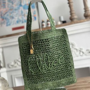 「#4837」chloe spring and summer new style SUMMER BANANA dopamine color green pure handmade straw woven bag S