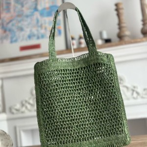 「#4837」chloe spring and summer new style SUMMER BANANA dopamine color green pure handmade straw woven bag S