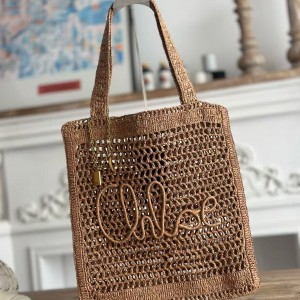 「#4838」chloe spring and summer new SUMMER BANANA dopamine color brown pure handmade straw woven bag Size: 3