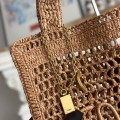 「#4838」chloe spring and summer new SUMMER BANANA dopamine color brown pure handmade straw woven bag Size: 3