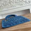 「#4840」chloe spring and summer new SUMMER BANANA dopamine color blue pure handmade straw woven bag Size: 33